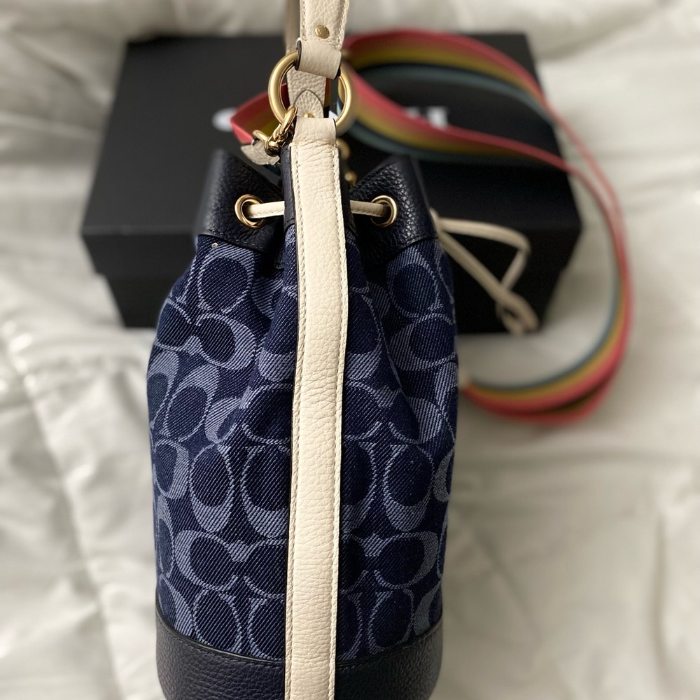 Coach Navy Blue Bucket Bag with Rainbow Strap - Picture 10 of 13